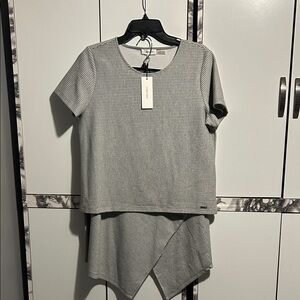 Calvin Klein Gray Striped Skirt Set